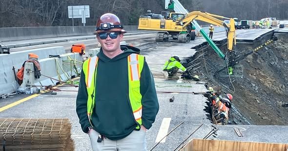 Project Engineer Jackson Gilliland stands at our I-40 stabilization job site in Haywood County, NC